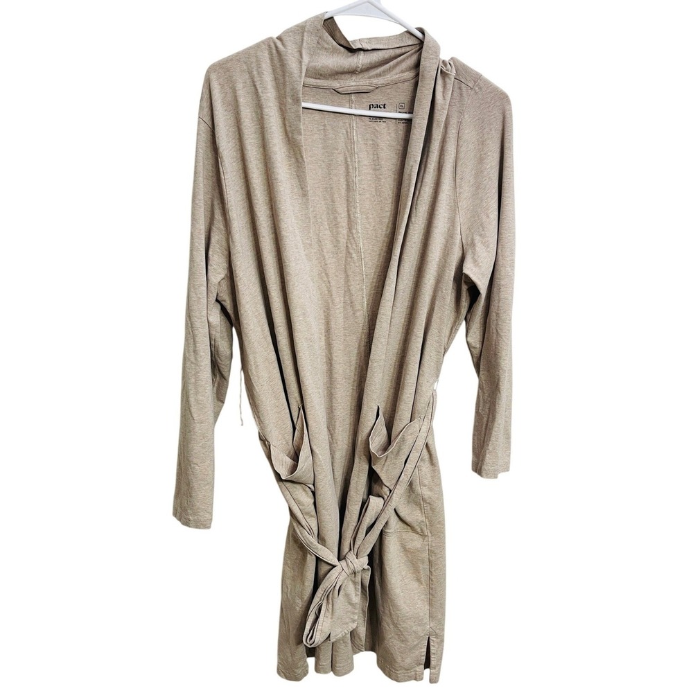 Pact Organic Cotton Robe XL Beige Oatmeal Tie Waist Lightweight Lounge Robe